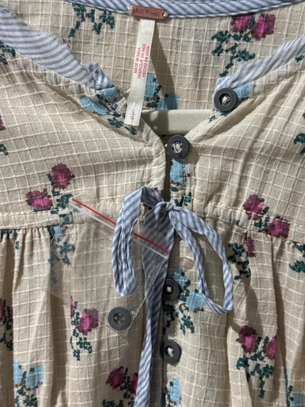 Free People Cream Floral Mini Dress with Pink Roses - Picture 4 of 5